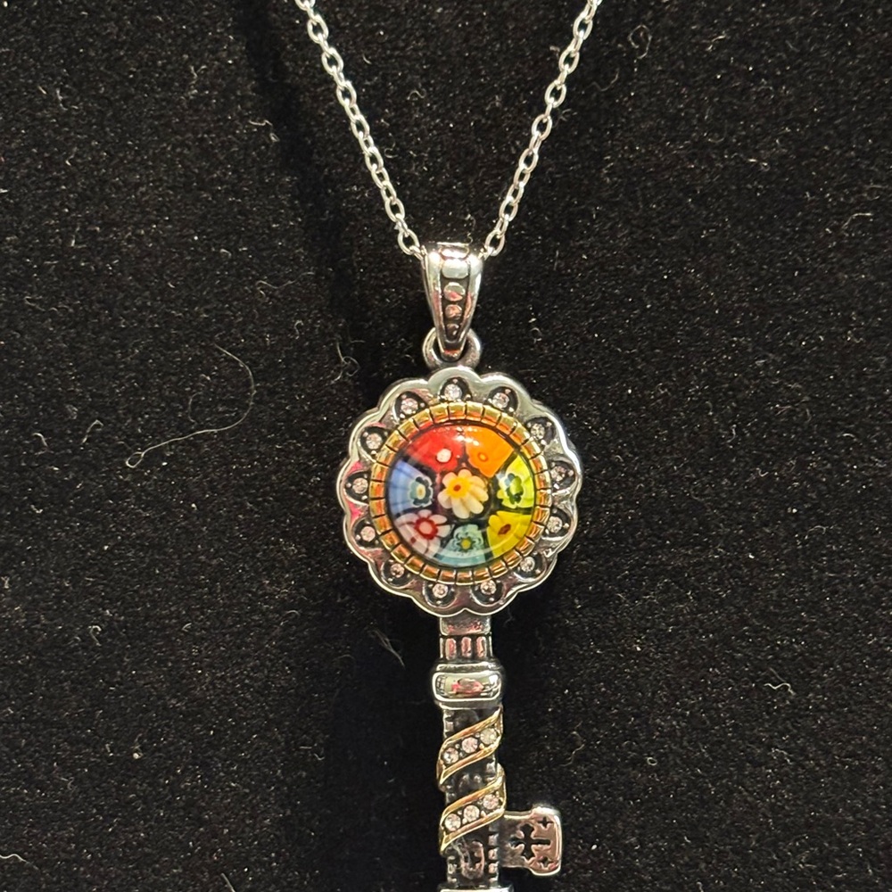 Murano Style Floral Ion Plated Stainless 20” Necklace